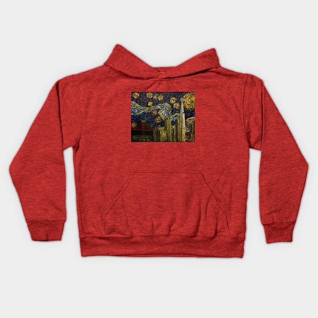 Dedication to Van Gogh (San Francisco Starry Night) Kids Hoodie by Jack Lepper